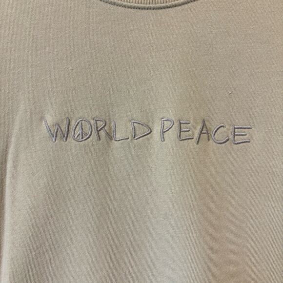 Y2K Crewneck Sweatshirt World Peace Sign Mens Large Forever 21 Embroidered - Picture 8 of 8